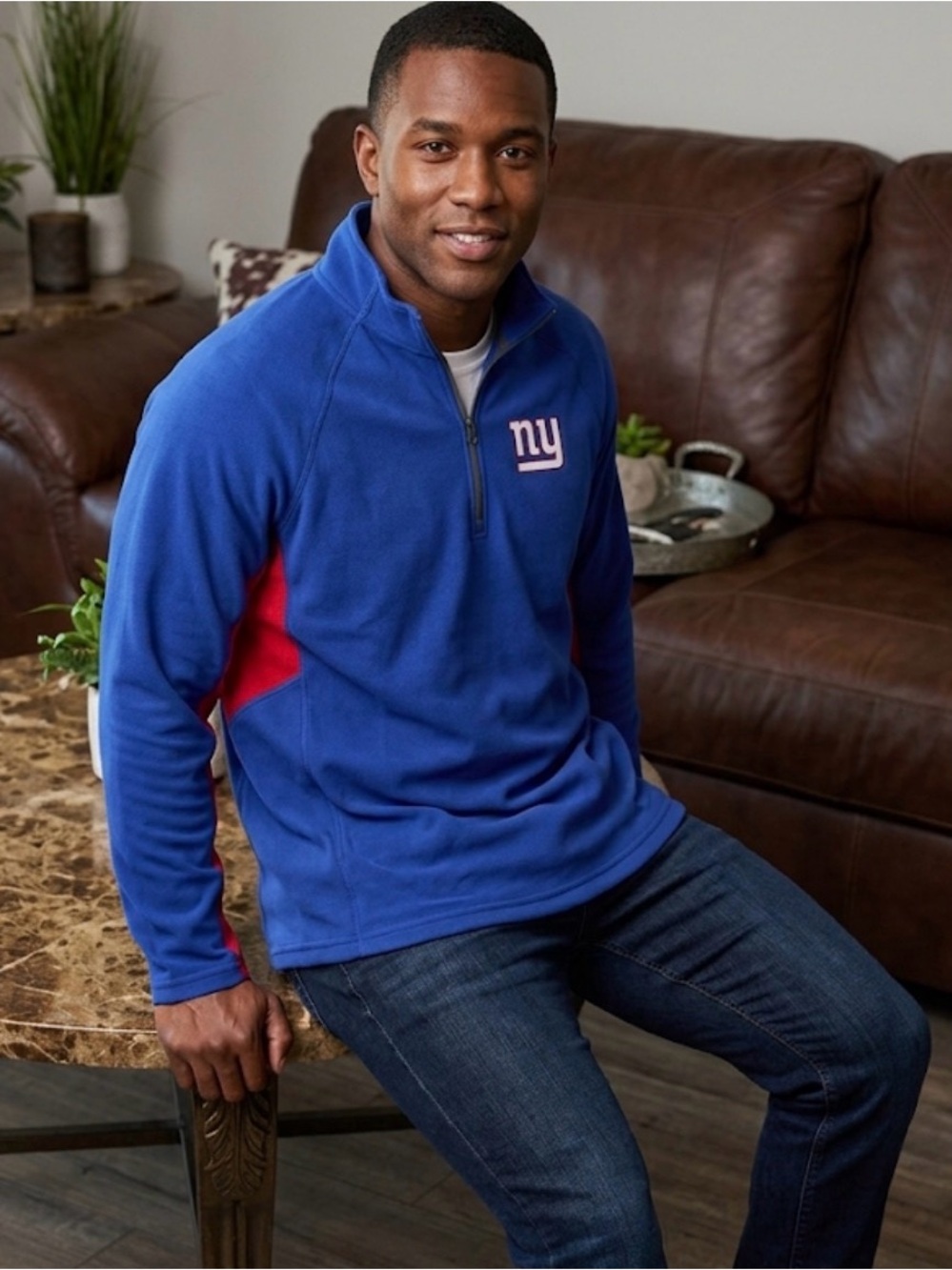 NY Giants Royal Blue Quarter-Zip Fleece Pullover